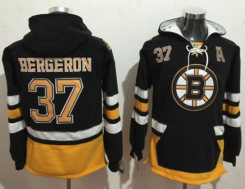 Bruins #37 Patrice Bergeron Black Name & Number Pullover NHL Hoodie